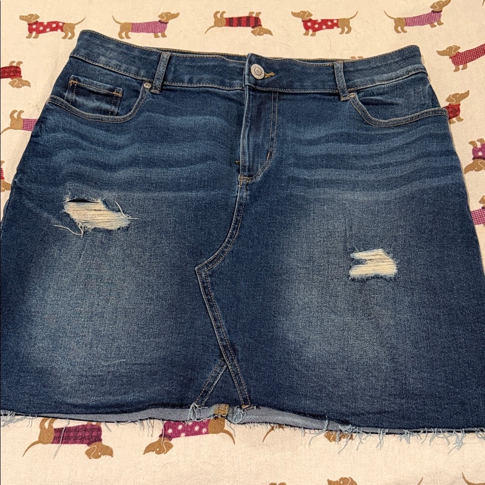 Maurices Blue Distressed Denim Mini Skirt